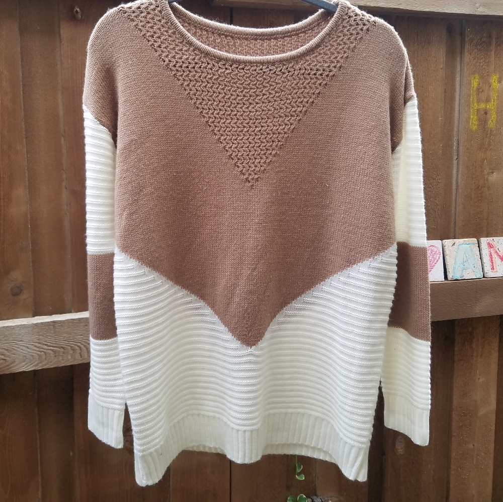 Chevron Sweater Tan and White
